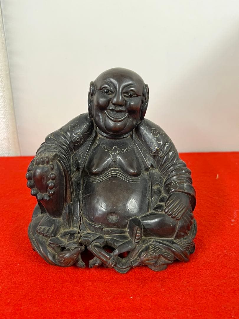 中国古美術•清時代紫檀銀象嵌羅漢像 B147—55