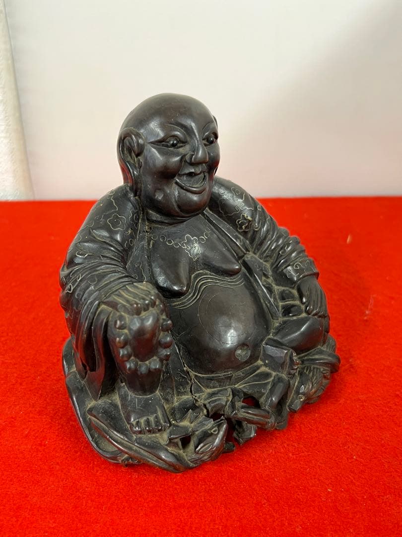 中国古美術•清時代紫檀銀象嵌羅漢像 B147—55