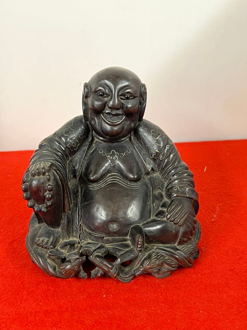 中国古美術•清時代紫檀銀象嵌羅漢像 B147—55