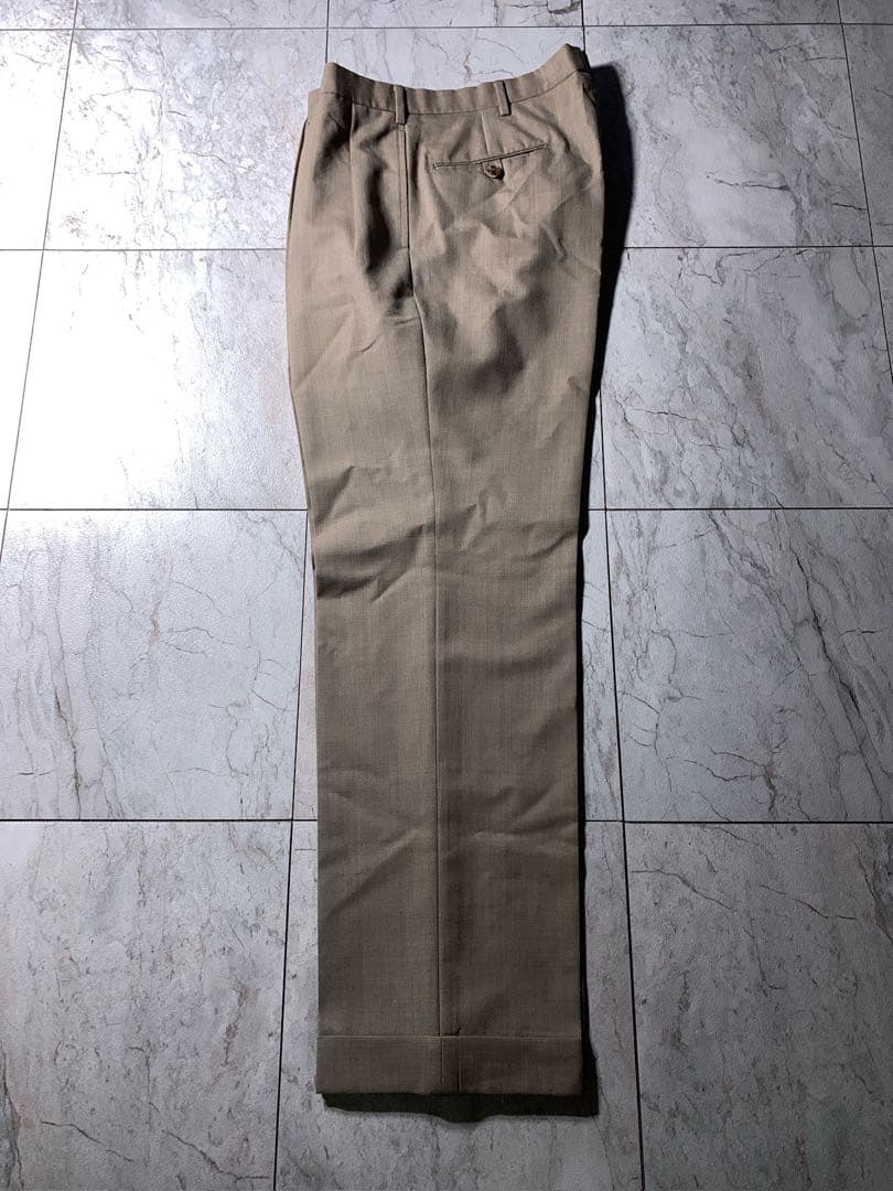 90s ラルフローレン 2タック ウール ワイド スラックス 茶色 ベージュ