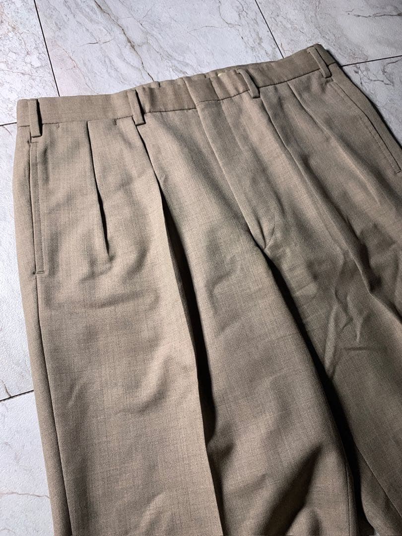 90s ラルフローレン 2タック ウール ワイド スラックス 茶色 ベージュ