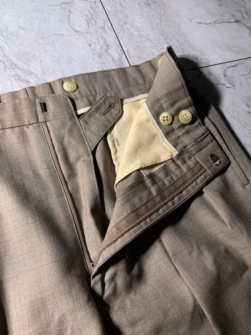 90s ラルフローレン 2タック ウール ワイド スラックス 茶色 ベージュ