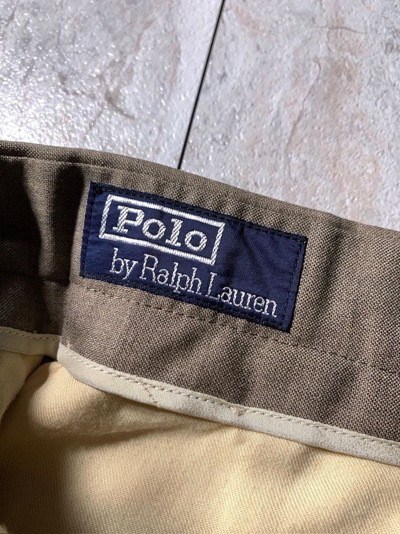 90s ラルフローレン 2タック ウール ワイド スラックス 茶色 ベージュ