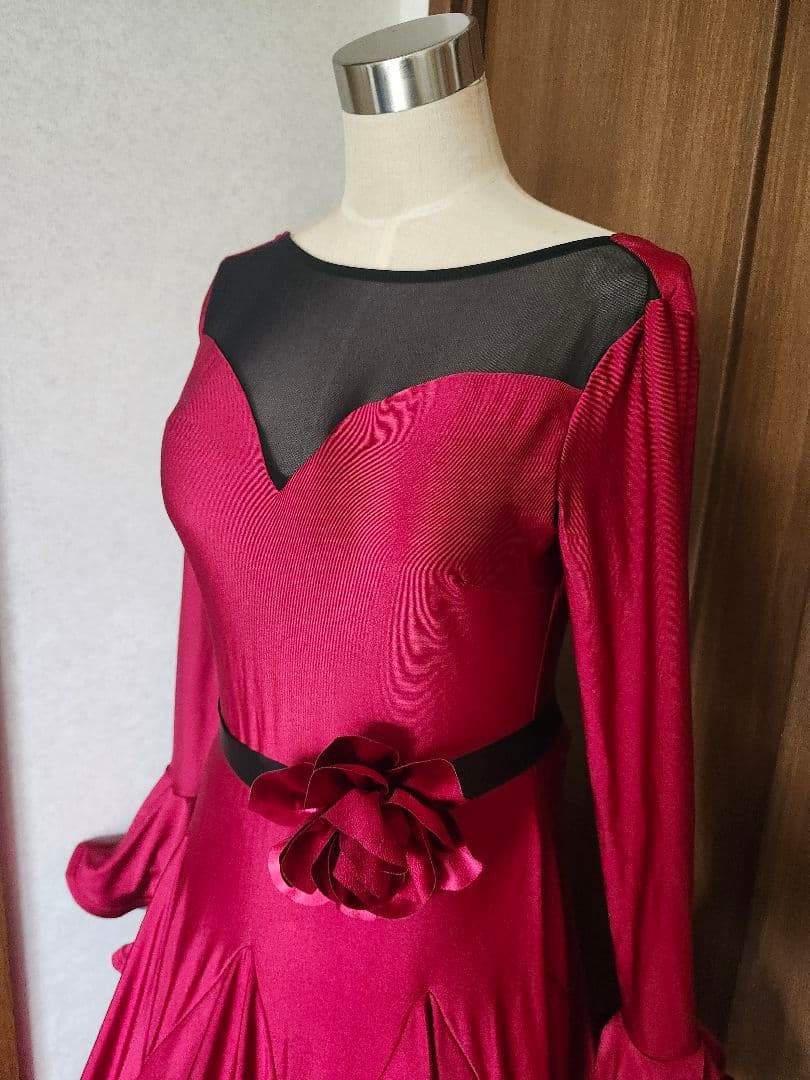 社交ダンス ロングドレス パーティー スタンダード ミニデモ 赤‪✕‬黒 XL