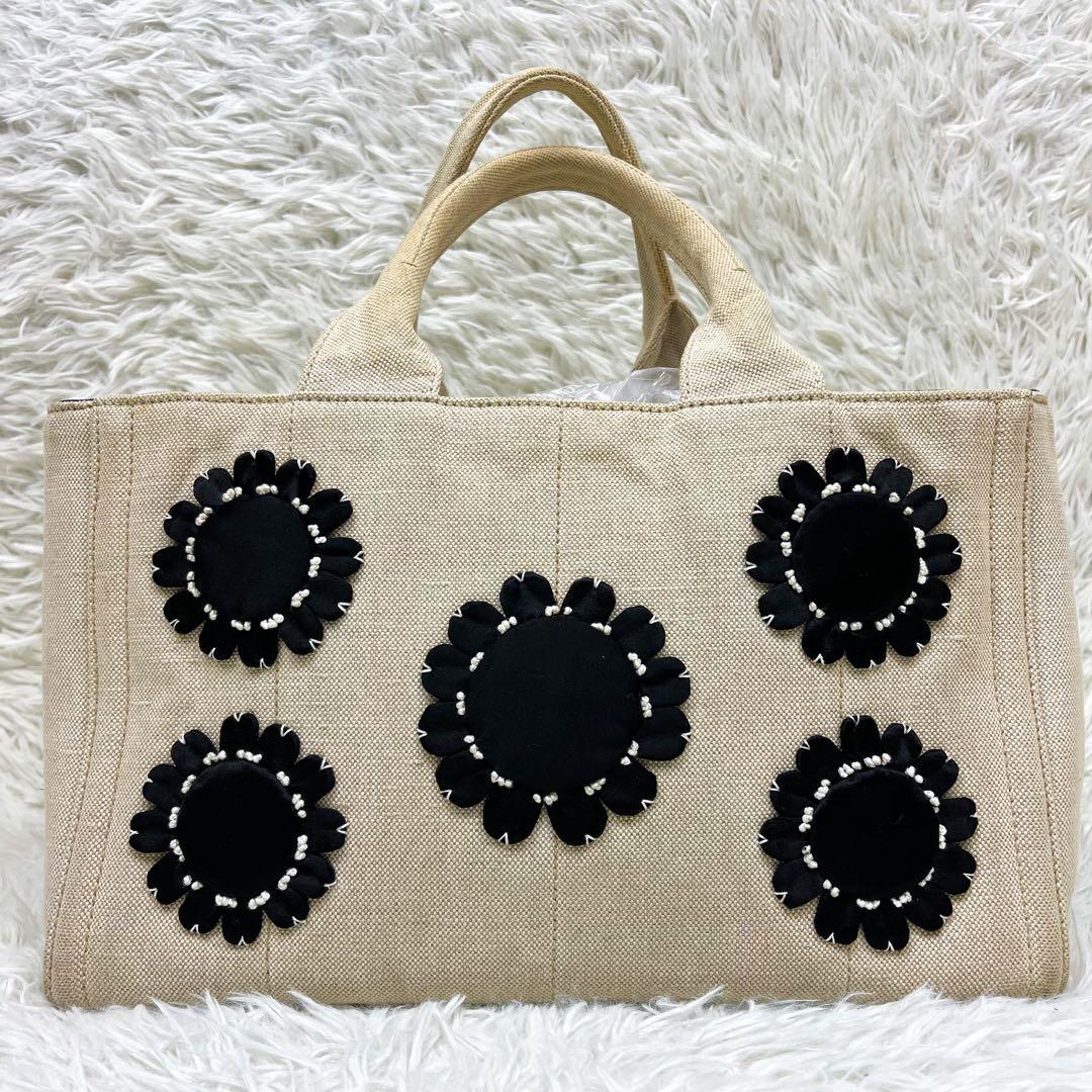 希少 プラダ カナパ フラワーデザイン トートバッグ キャンバス 大容量 A4可