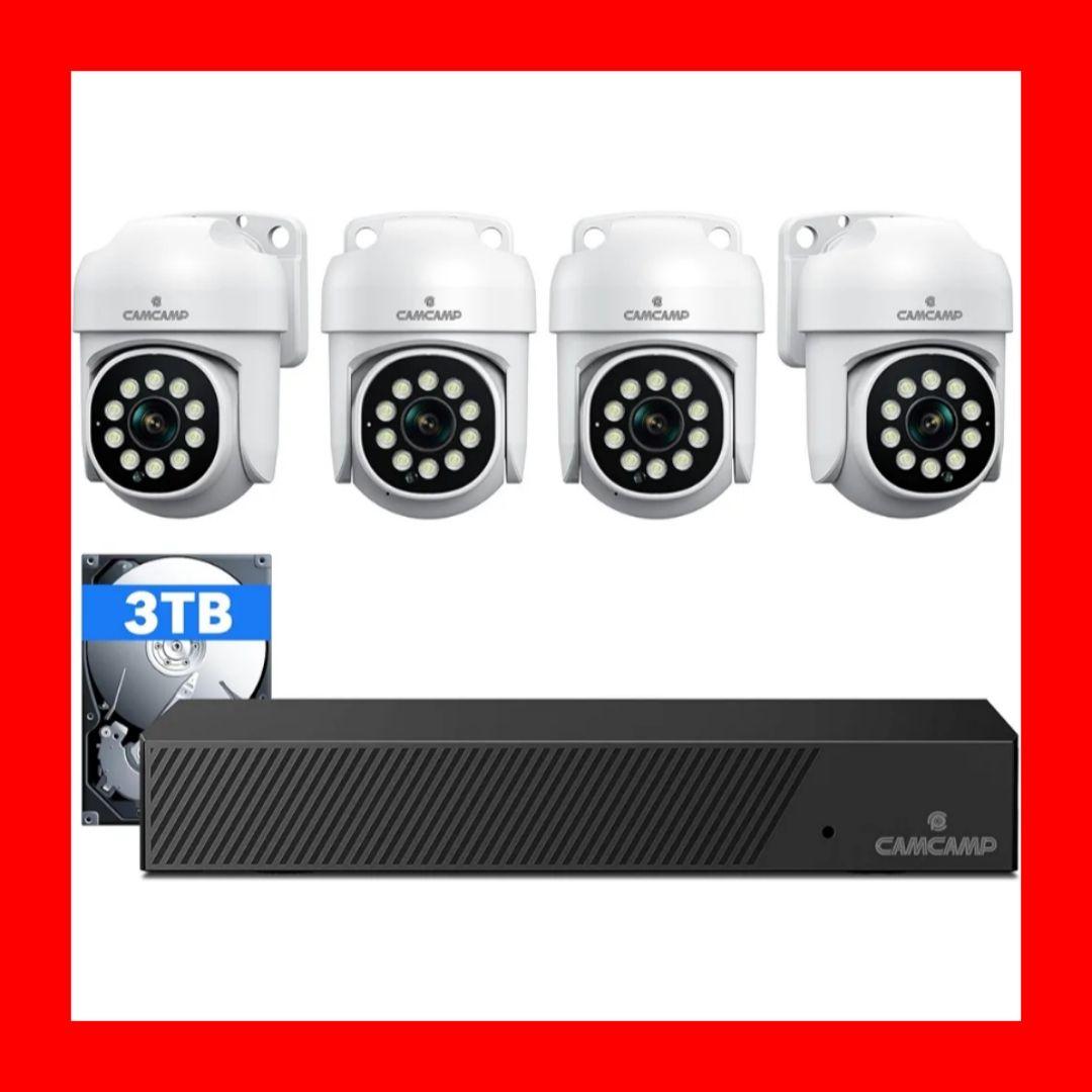 500万画素 防犯カメラ 4台セット 有線 3TB 大容量 スマホ アプリ 防水