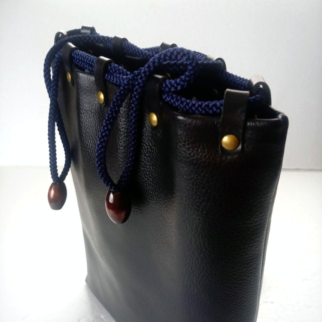 【未使用に近い/レザー巾着/信玄袋//ブラック】