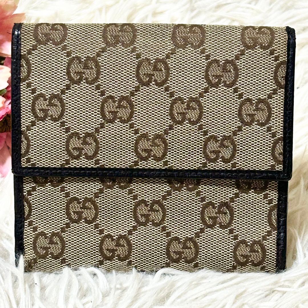 【希少】GUCCI グッチ GG バンブー 2つ折り 財布 キャンバス ブラウン