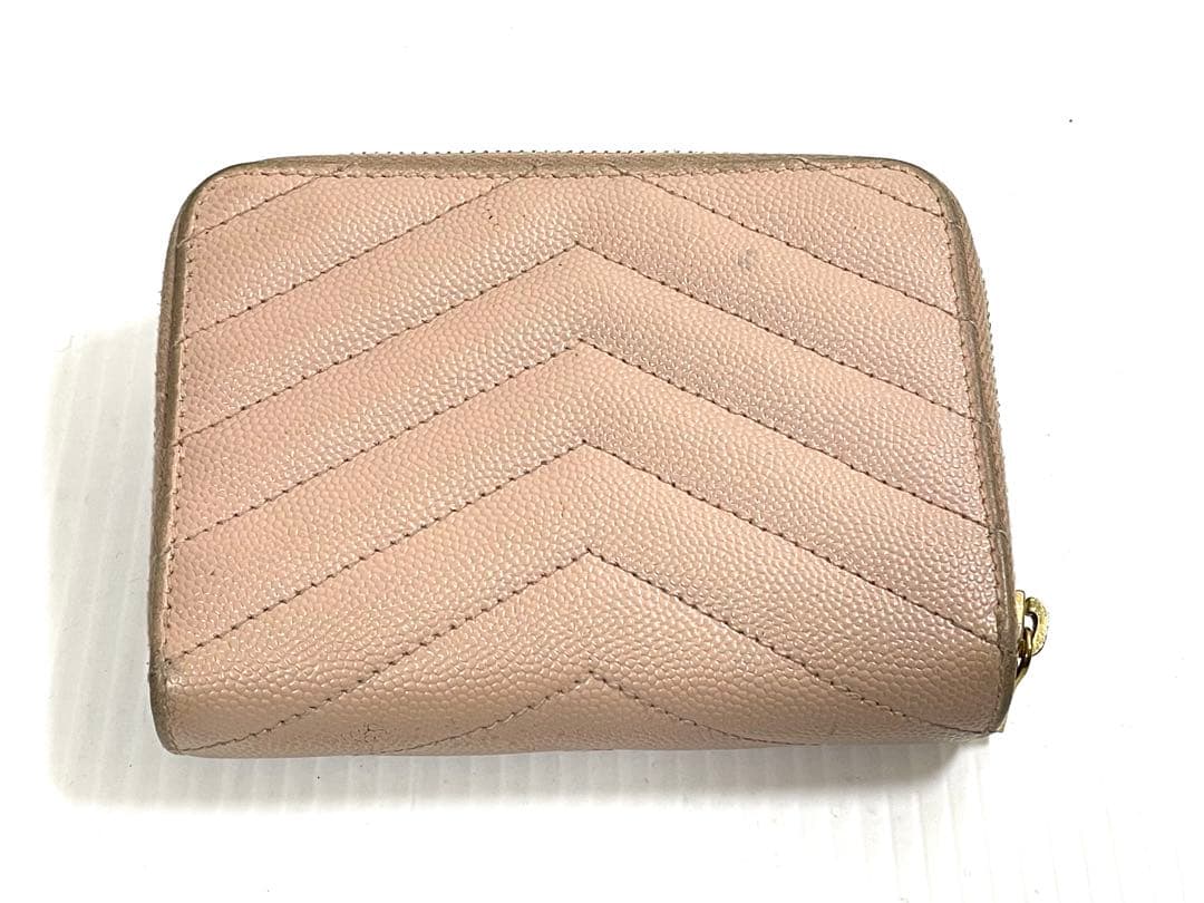 サンローラン　二つ折り財布　カサンドラ　キャビアスキン　ピンク