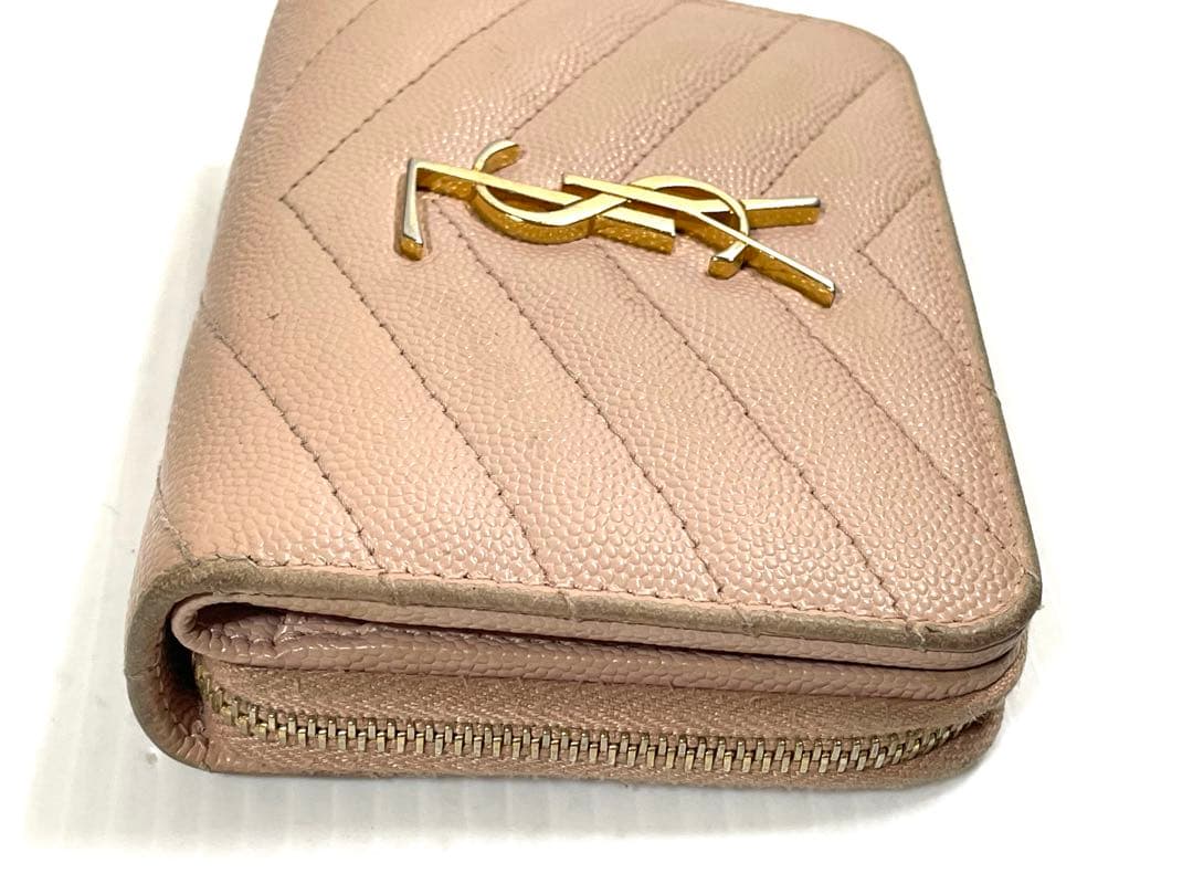 サンローラン　二つ折り財布　カサンドラ　キャビアスキン　ピンク