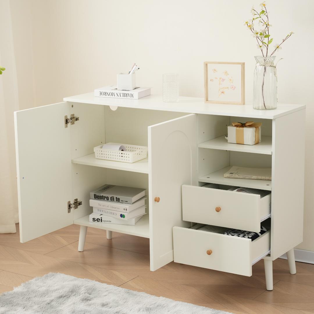 限定価格！キャビネット サイドボード コンパクトリビングボード　WHITE