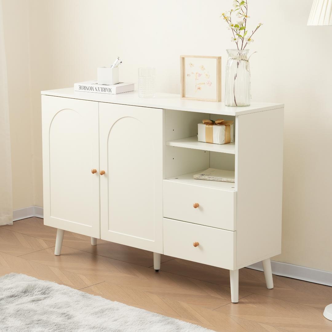 限定価格！キャビネット サイドボード コンパクトリビングボード　WHITE