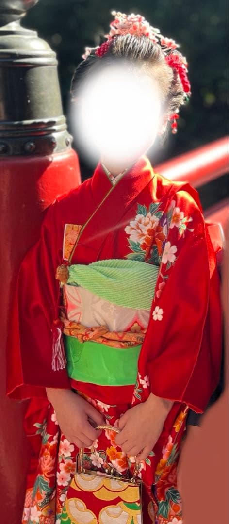 専用　7歳 七五三 着物帯セット 赤系& 和風髪飾り