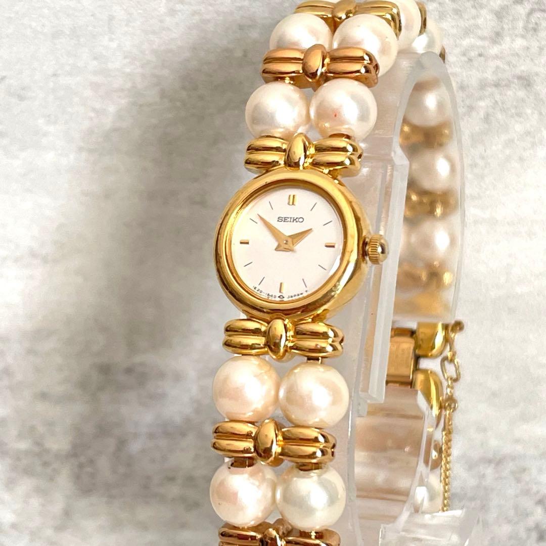 稼動品　希少　美品　SEIKO セイコー　パールブレスレット　ゴールド　腕時計