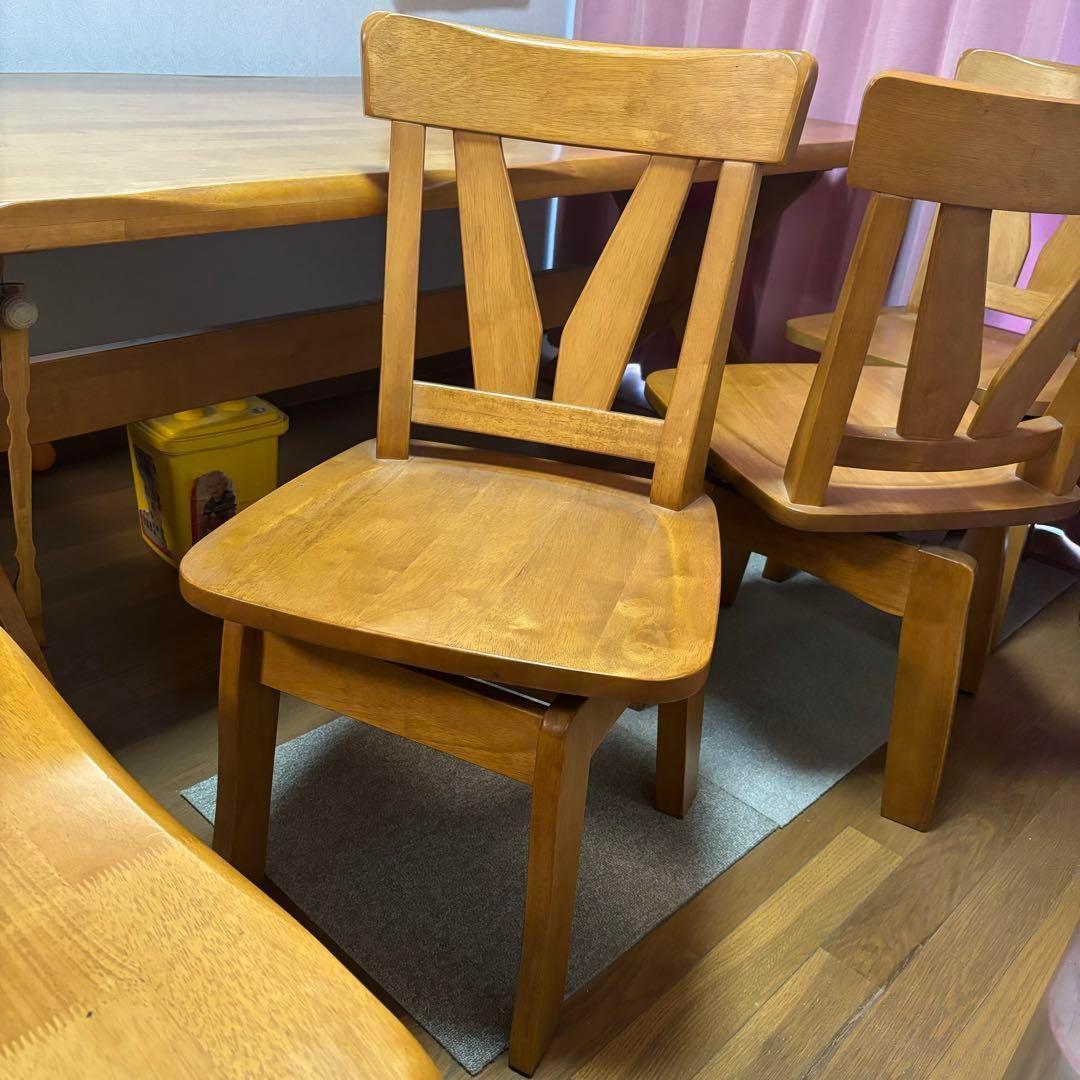 ダイニングテーブル　6人掛け　5点セット　回転椅子　長椅子　中古家具
