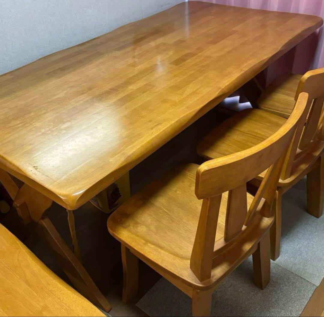 ダイニングテーブル　6人掛け　5点セット　回転椅子　長椅子　中古家具