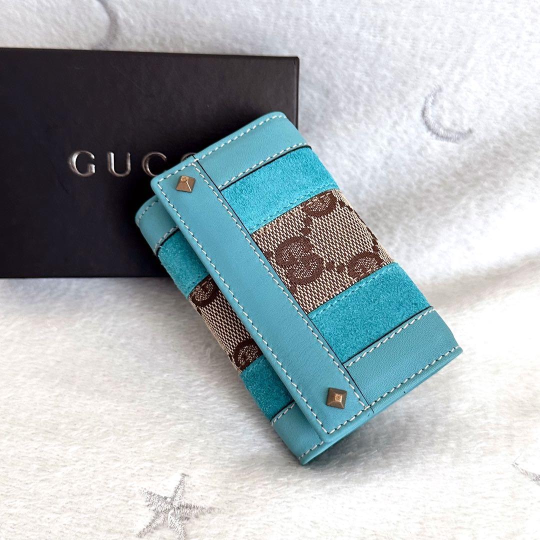 【極美品】グッチ　キーケース　GG柄　6連　レザー　スタッズ　ジャガード　箱付き