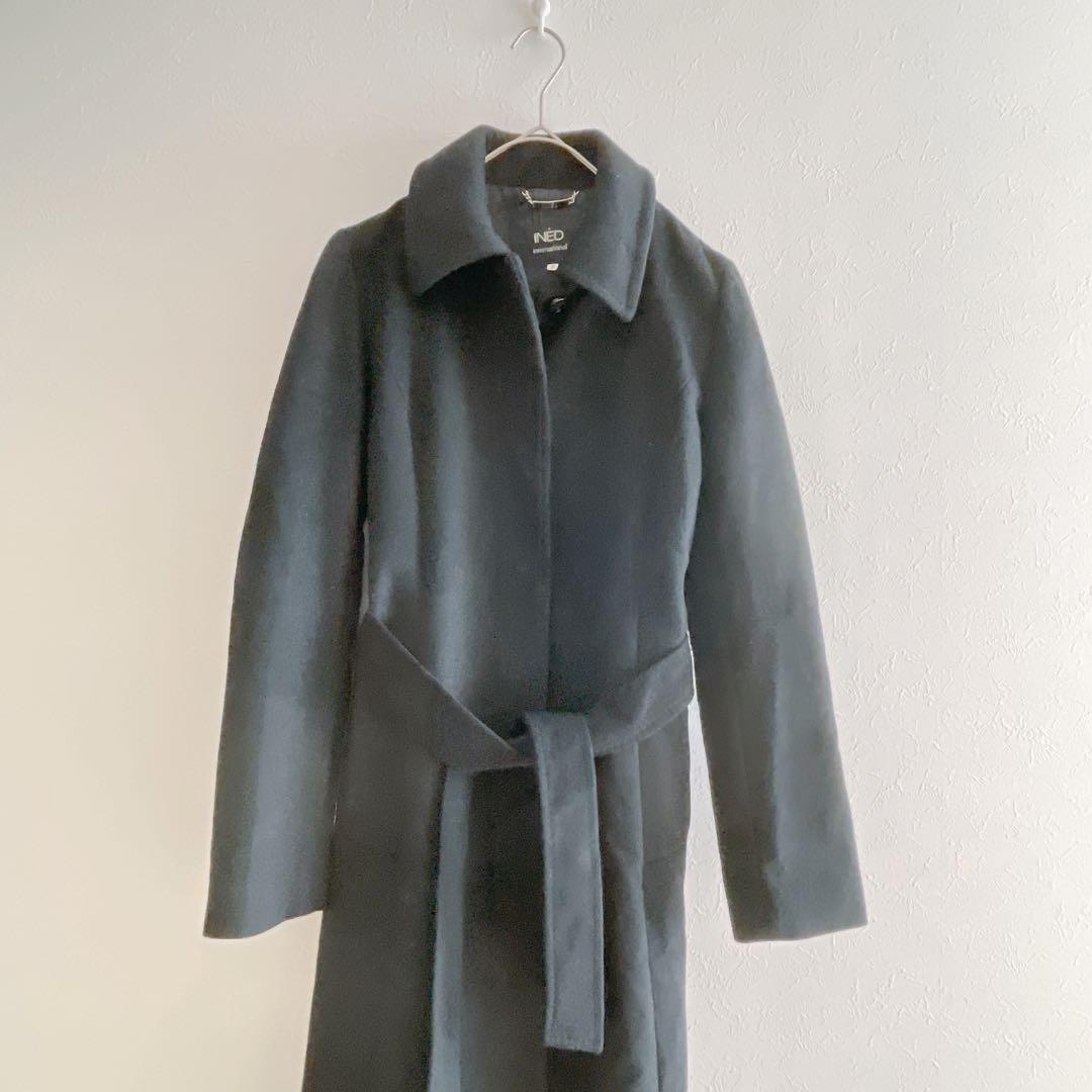 美品 INED カシミヤ100% ロングコート 黒 9 S~M