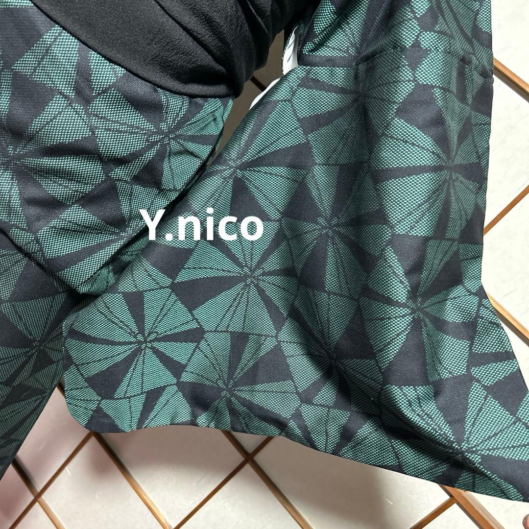 M 着物リメイク 正絹 黒緑 紬 簡単二部式巻スカセットアップ