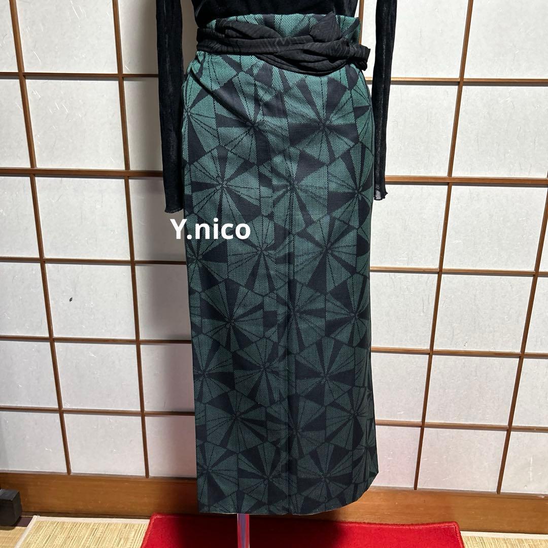 M 着物リメイク 正絹 黒緑 紬 簡単二部式巻スカセットアップ