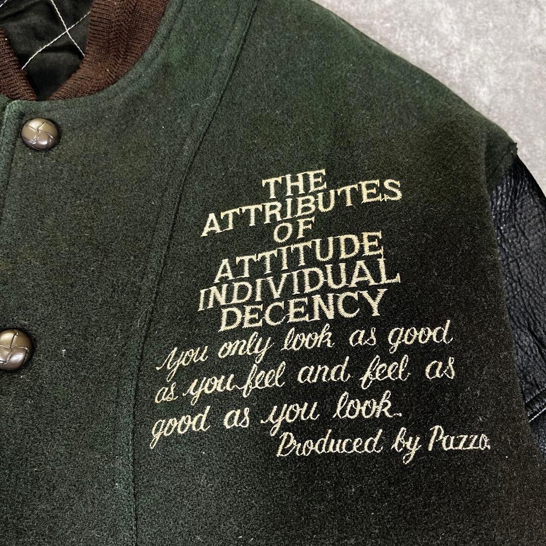 90s PAZZO CLUB スタジャン　袖レザー　刺繍　L相当　グリーン　黒