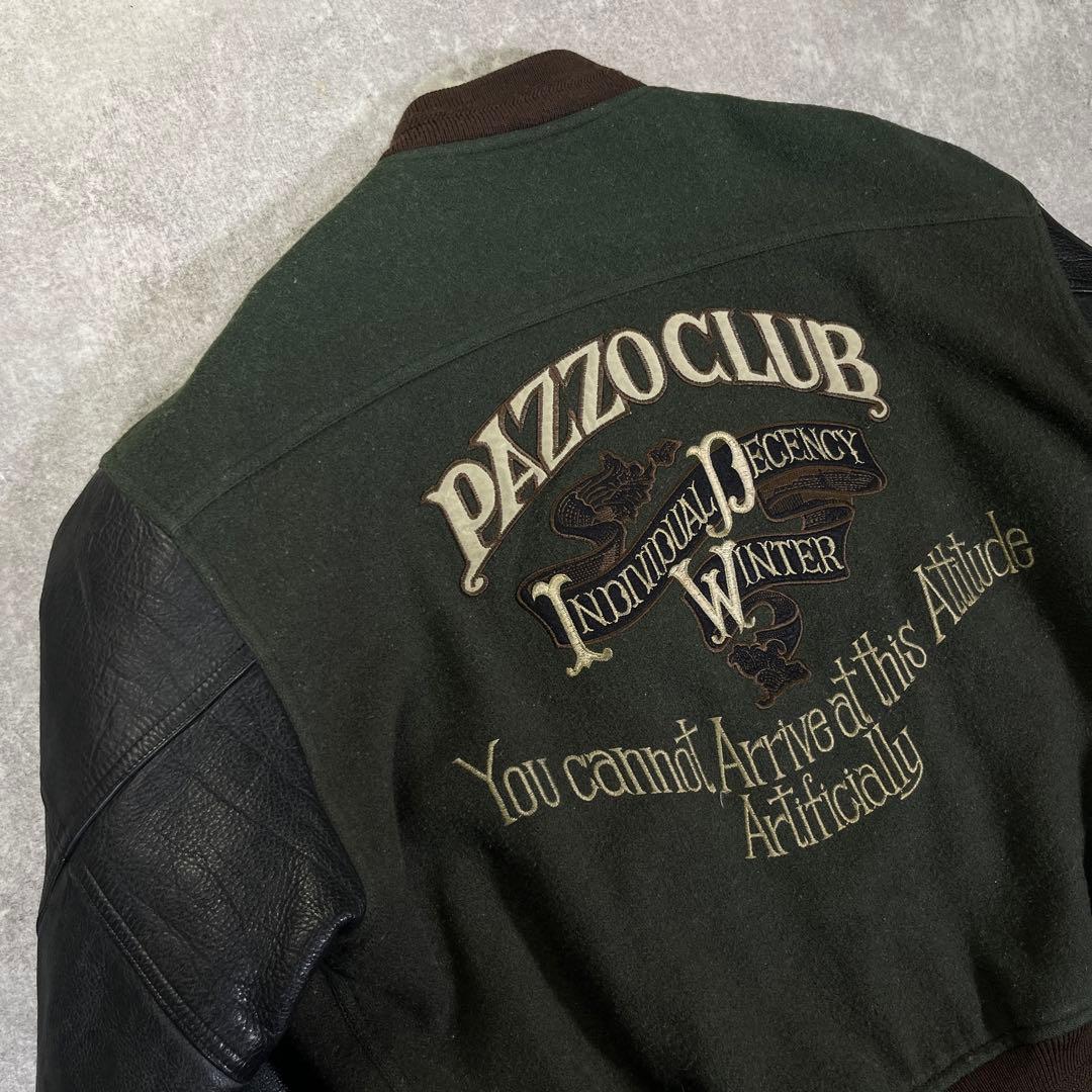 90s PAZZO CLUB スタジャン　袖レザー　刺繍　L相当　グリーン　黒