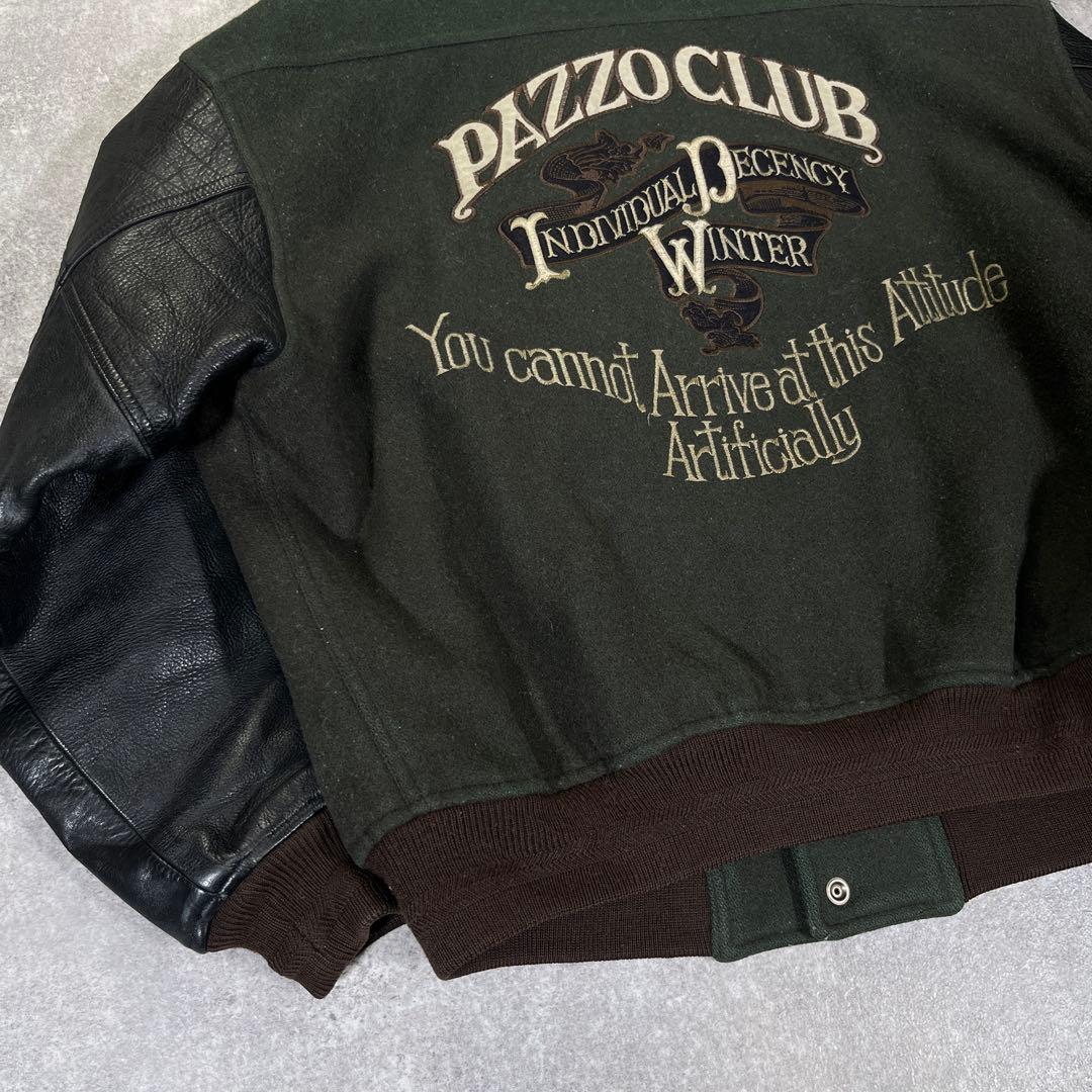 90s PAZZO CLUB スタジャン　袖レザー　刺繍　L相当　グリーン　黒