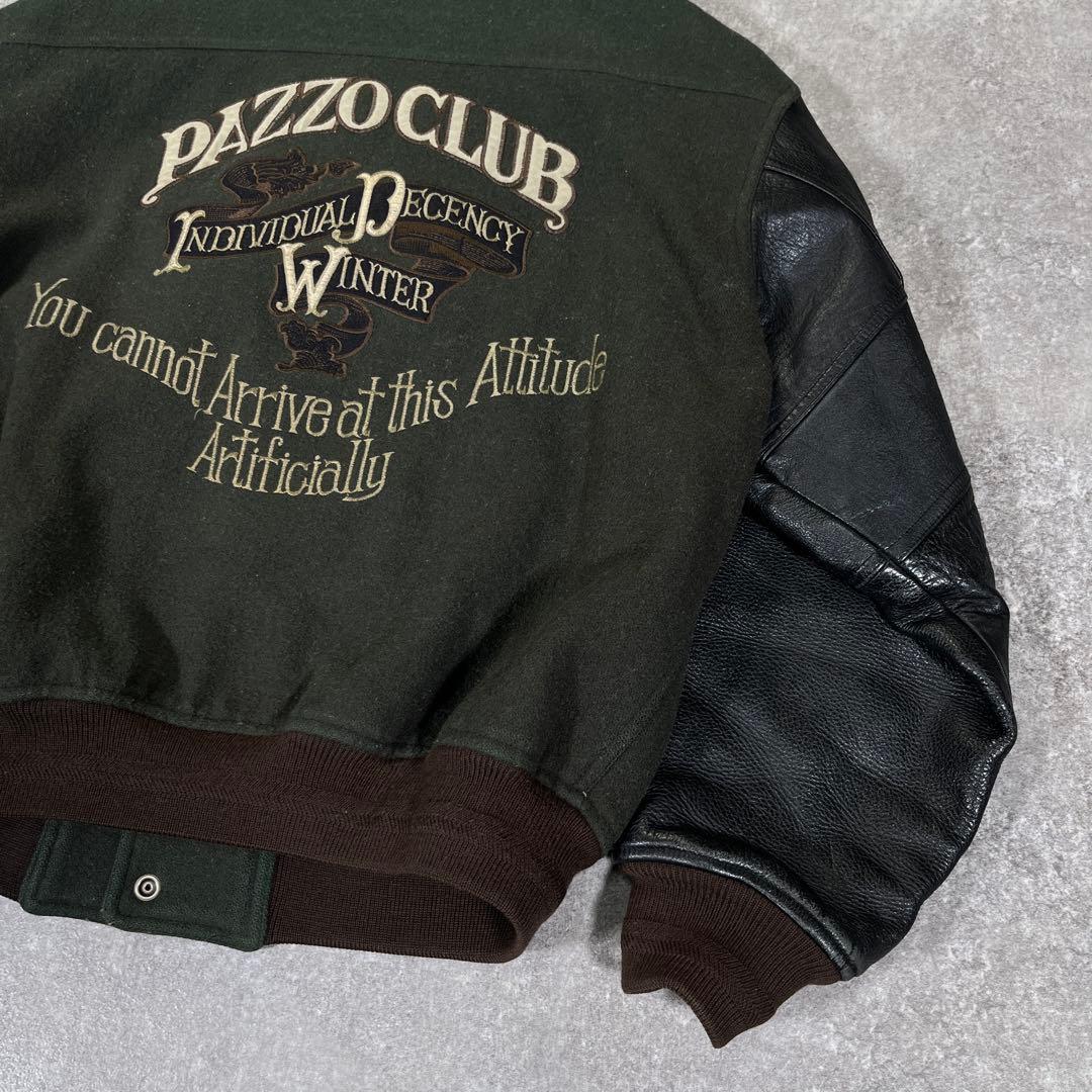 90s PAZZO CLUB スタジャン　袖レザー　刺繍　L相当　グリーン　黒