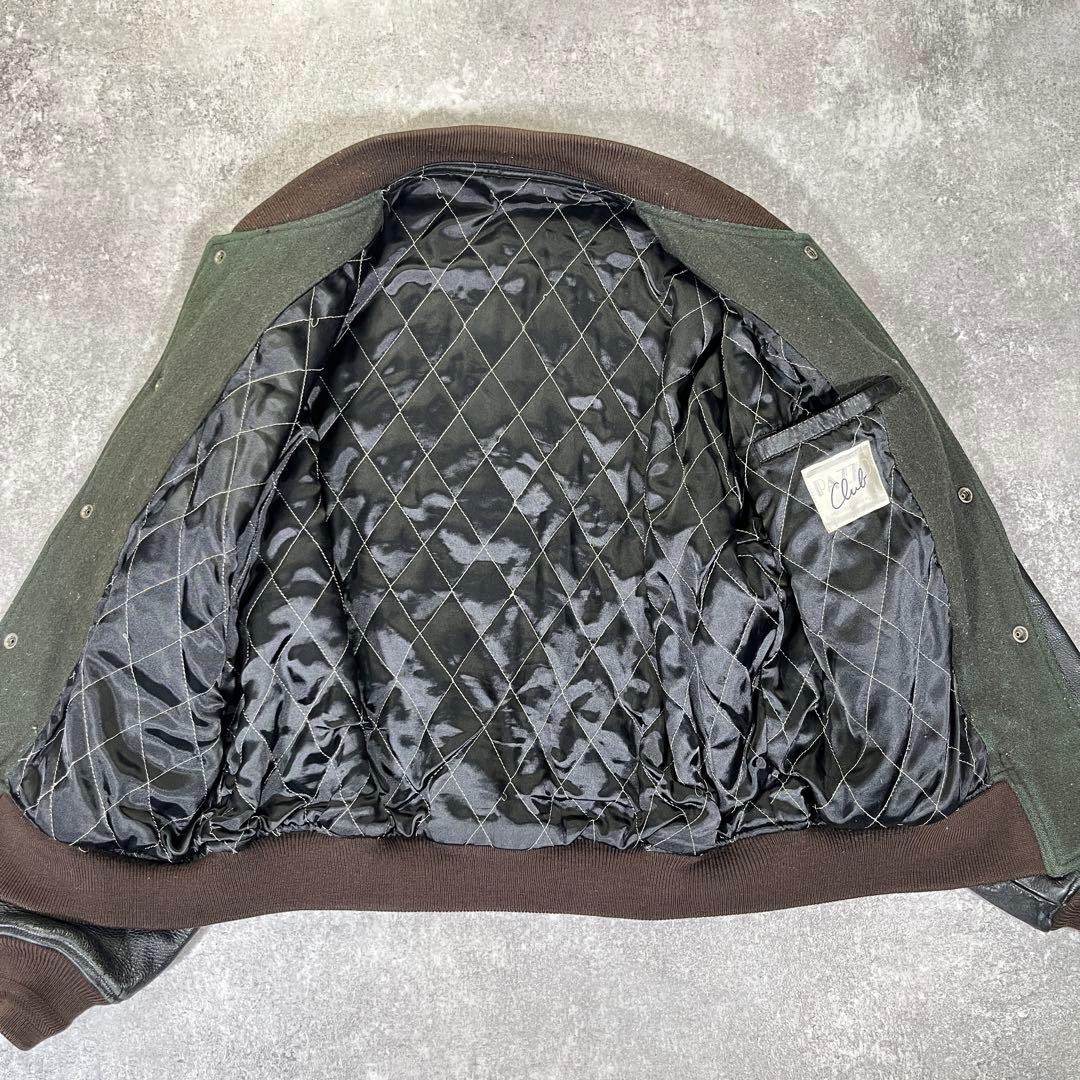 90s PAZZO CLUB スタジャン　袖レザー　刺繍　L相当　グリーン　黒