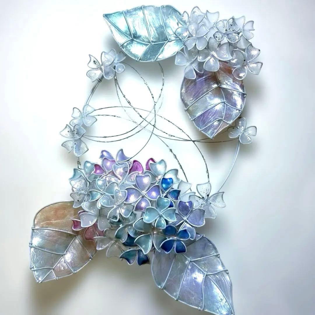 一点物　シェル紫陽花リース　ディップアート　ワイヤークラフト　アート