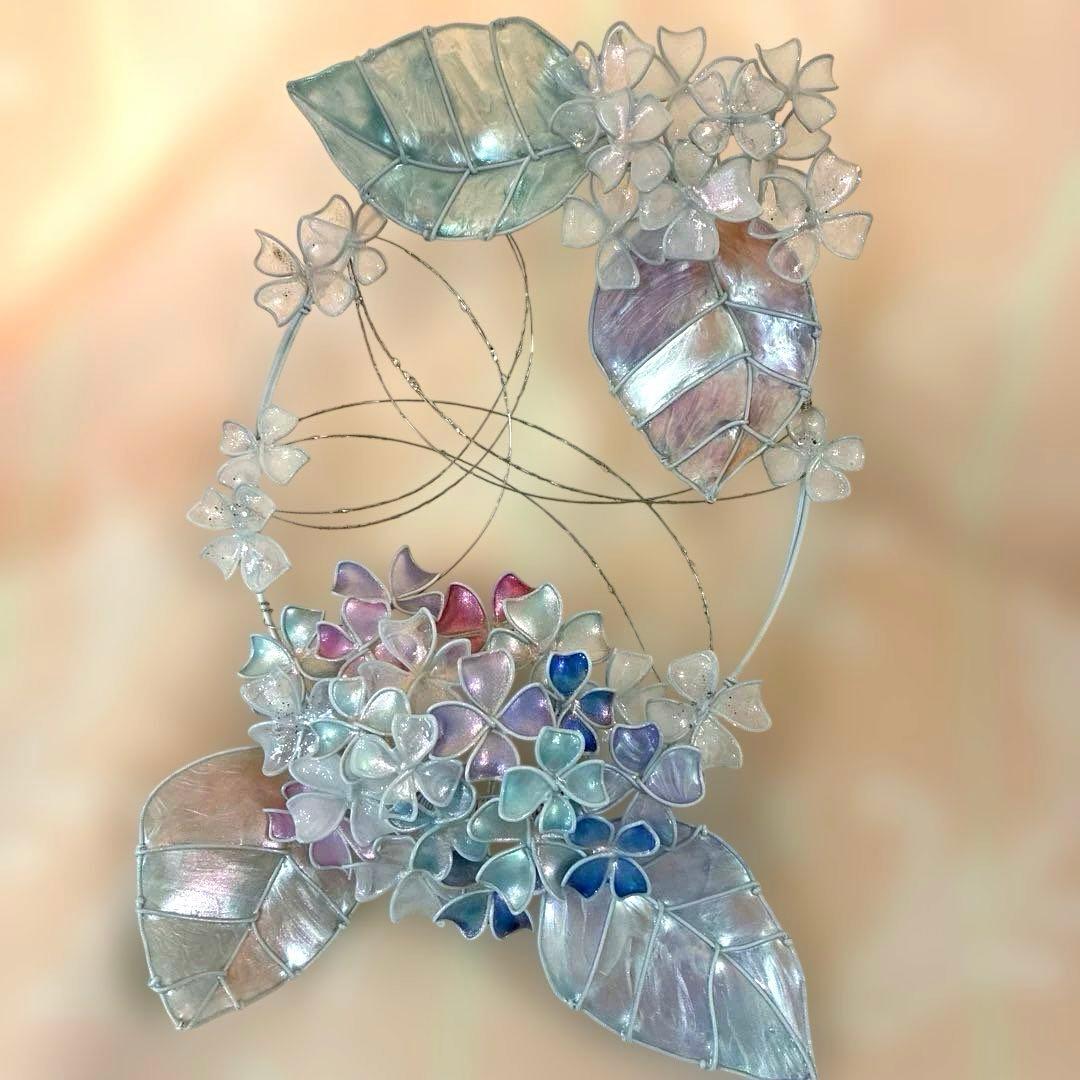 一点物　シェル紫陽花リース　ディップアート　ワイヤークラフト　アート
