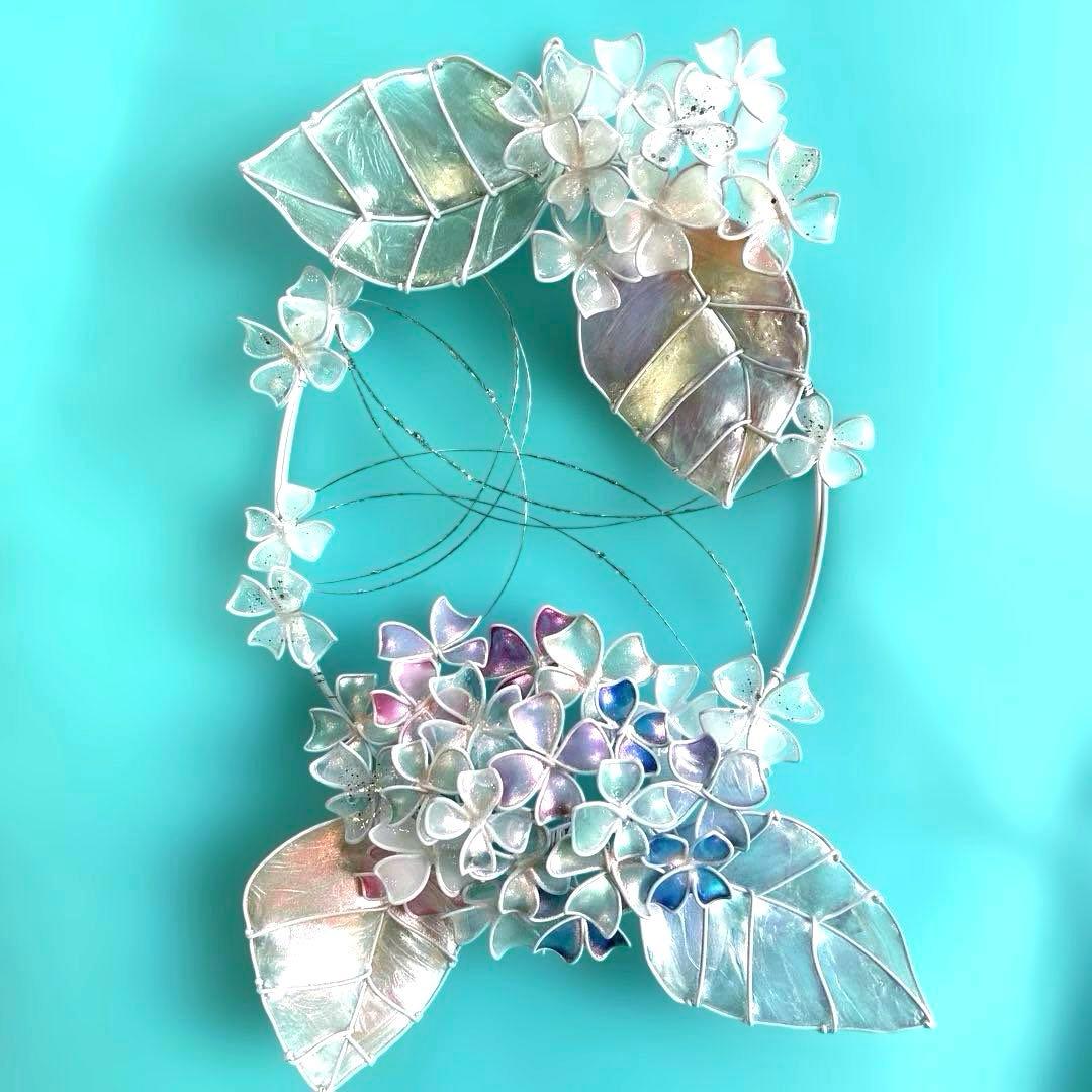 一点物　シェル紫陽花リース　ディップアート　ワイヤークラフト　アート