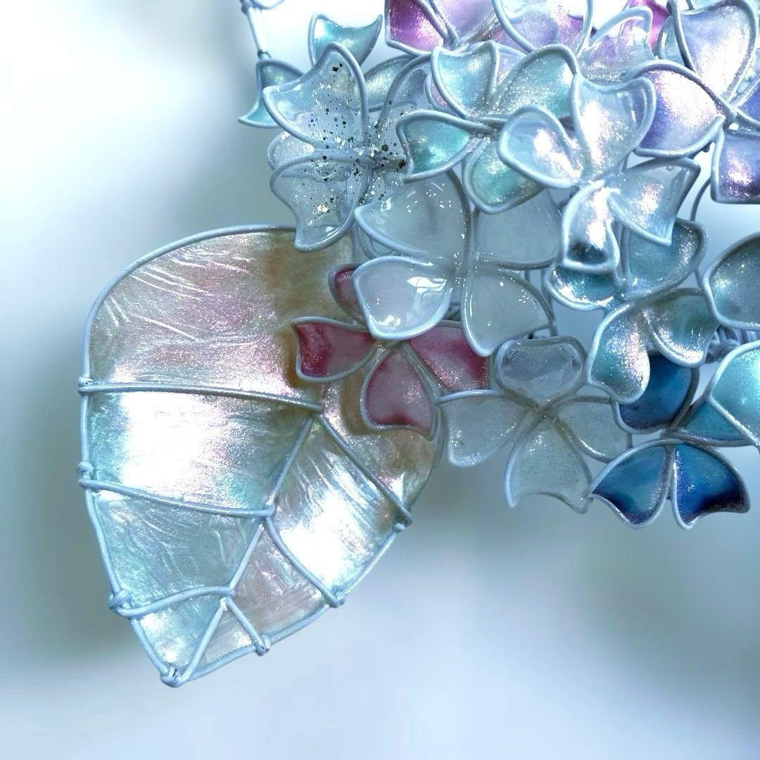 一点物　シェル紫陽花リース　ディップアート　ワイヤークラフト　アート