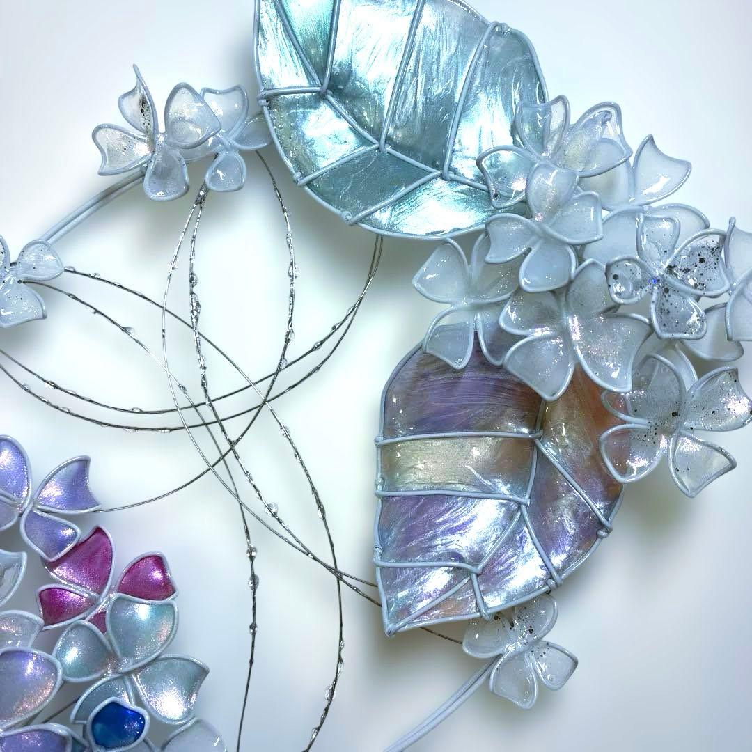 一点物　シェル紫陽花リース　ディップアート　ワイヤークラフト　アート