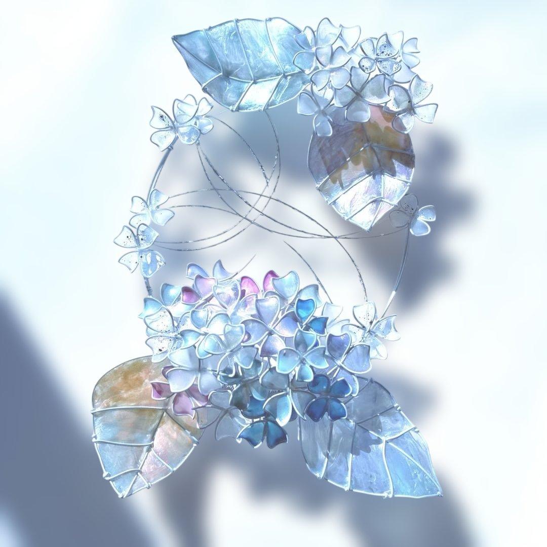 一点物　シェル紫陽花リース　ディップアート　ワイヤークラフト　アート