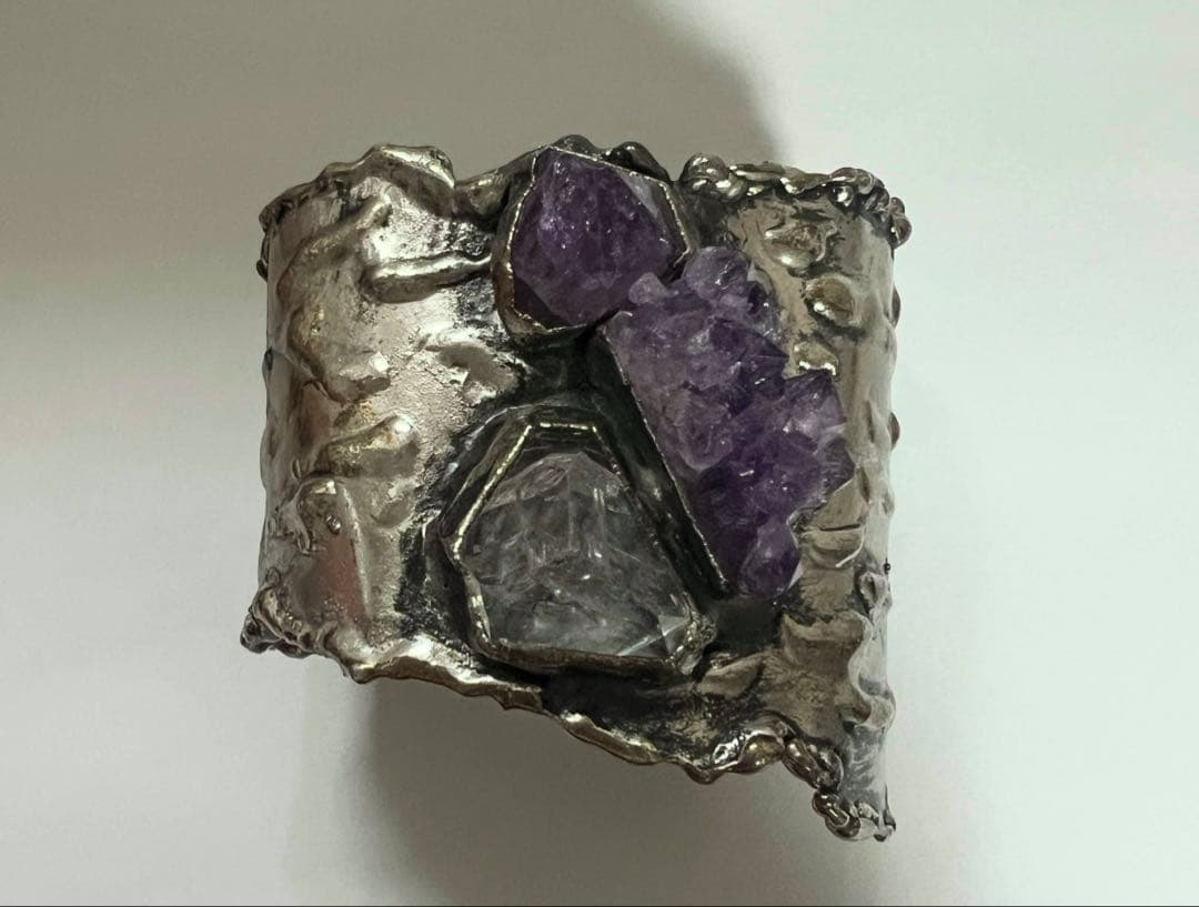 彫金　アメジスト　バングル　ブレスレット