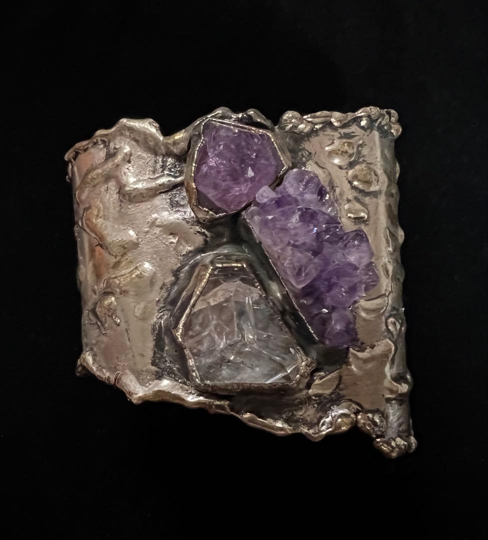 彫金　アメジスト　バングル　ブレスレット