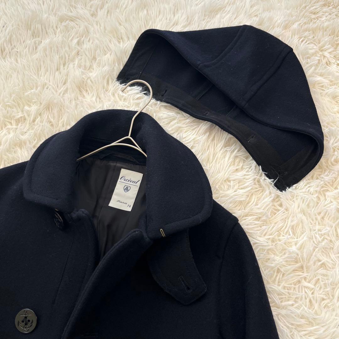美品✨ オーシバル フード付き ウールメルトンコート ピーコート 2way 紺