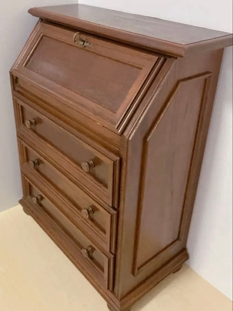 鍵付き　ライティングビューロー　デスク　チェスト　木製　デスクチェア