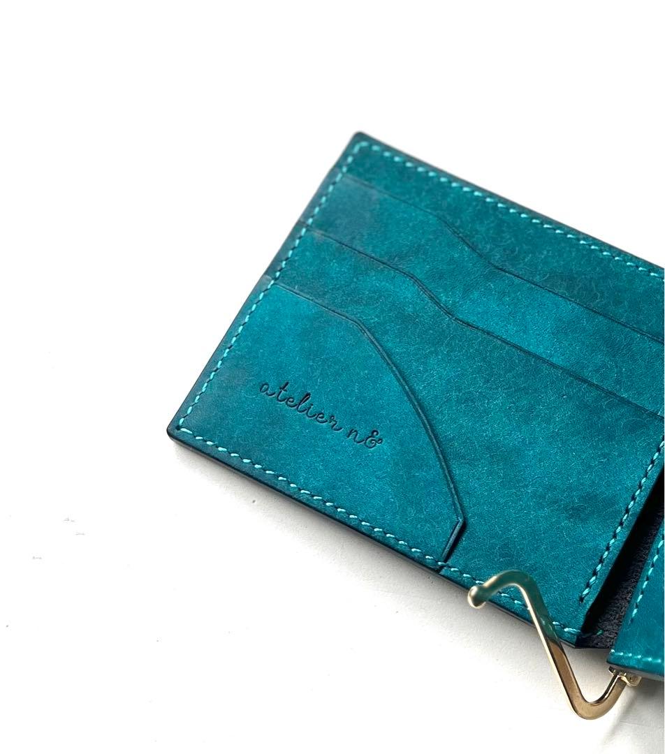 マネークリップ財布【ターコイズ】手縫い仕立て　マルゴー　イタリアンレザー