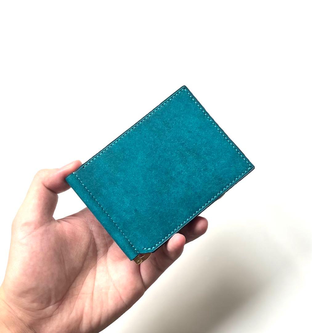 マネークリップ財布【ターコイズ】手縫い仕立て　マルゴー　イタリアンレザー