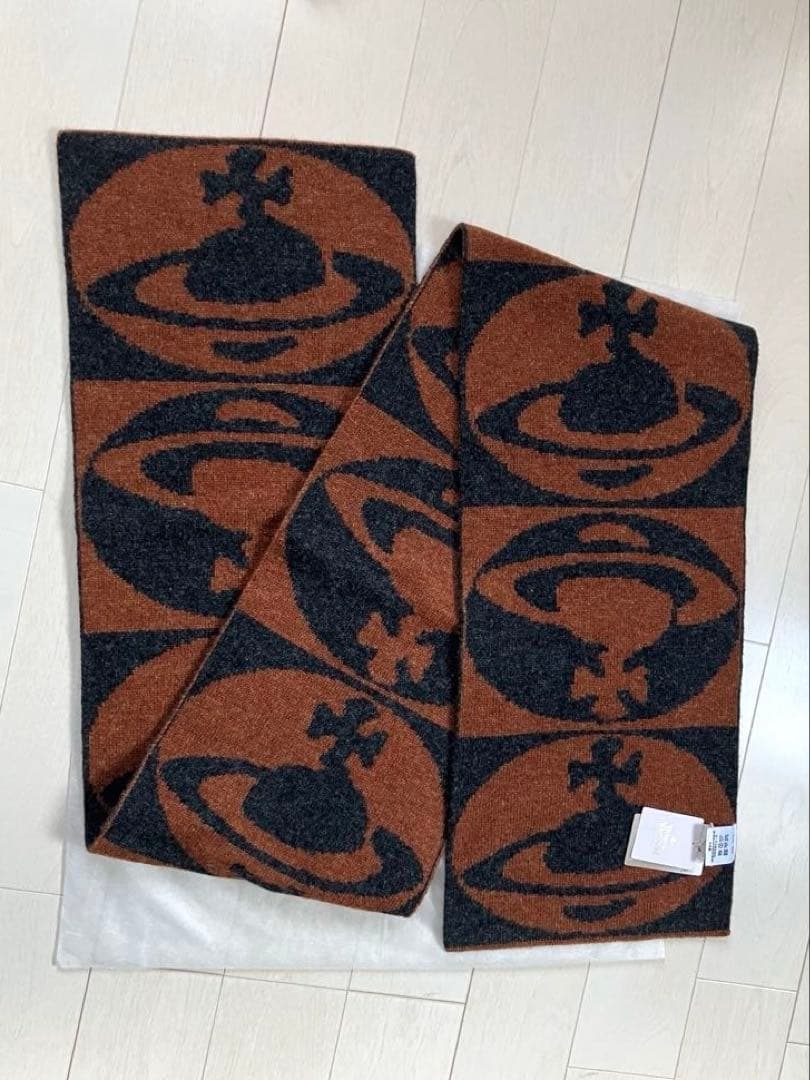 ヴィヴィアンウエストウッド【新品】ウール ニット マフラー オーブ柄/男女兼用