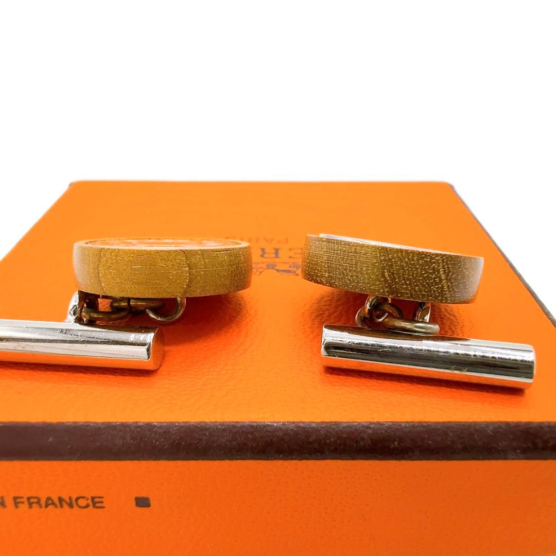 ◇エルメス◇ウッド/メッキ/セリエ/カフス/カフリンクス/シルバー/ブラウン