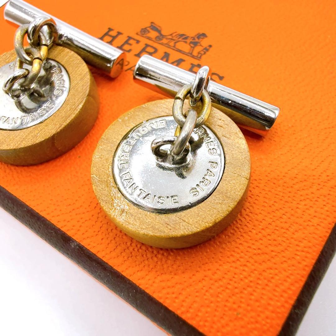 ◇エルメス◇ウッド/メッキ/セリエ/カフス/カフリンクス/シルバー/ブラウン