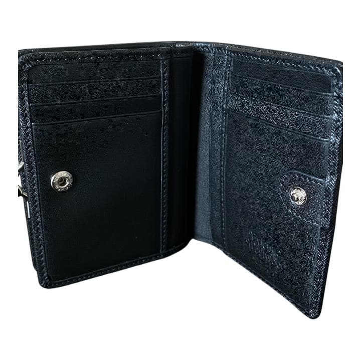 美品　ヴィヴィアンウエストウッド がま口 二つ折り財布 レザ- ブラック