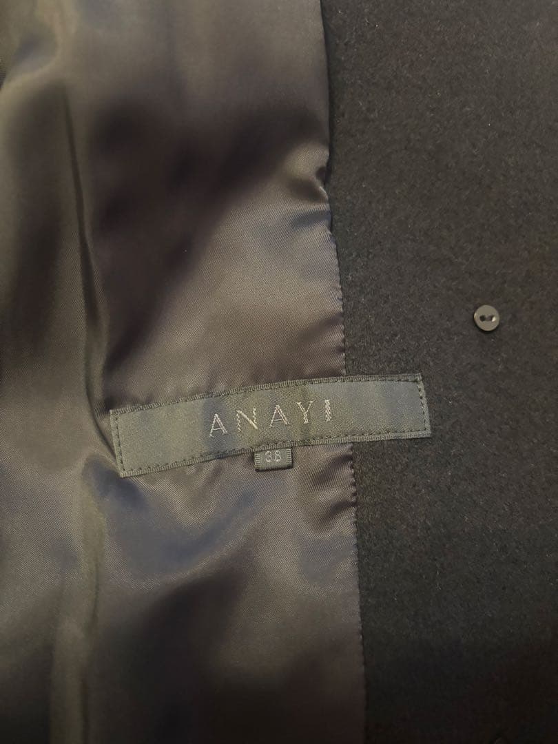 ANAYI ファー付き　ブラックロングコート　カシミヤ100%