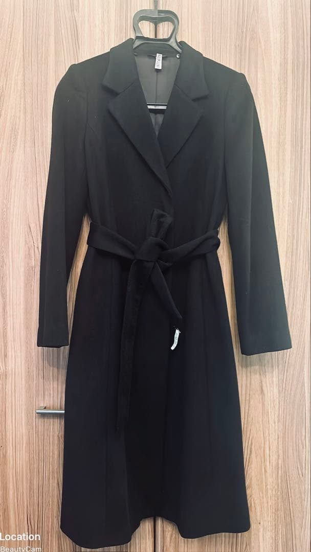 ANAYI ファー付き　ブラックロングコート　カシミヤ100%