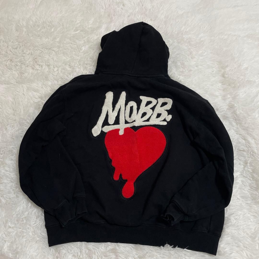 MOBB. ハートデザイン　刺繍　フード付きパーカー　L