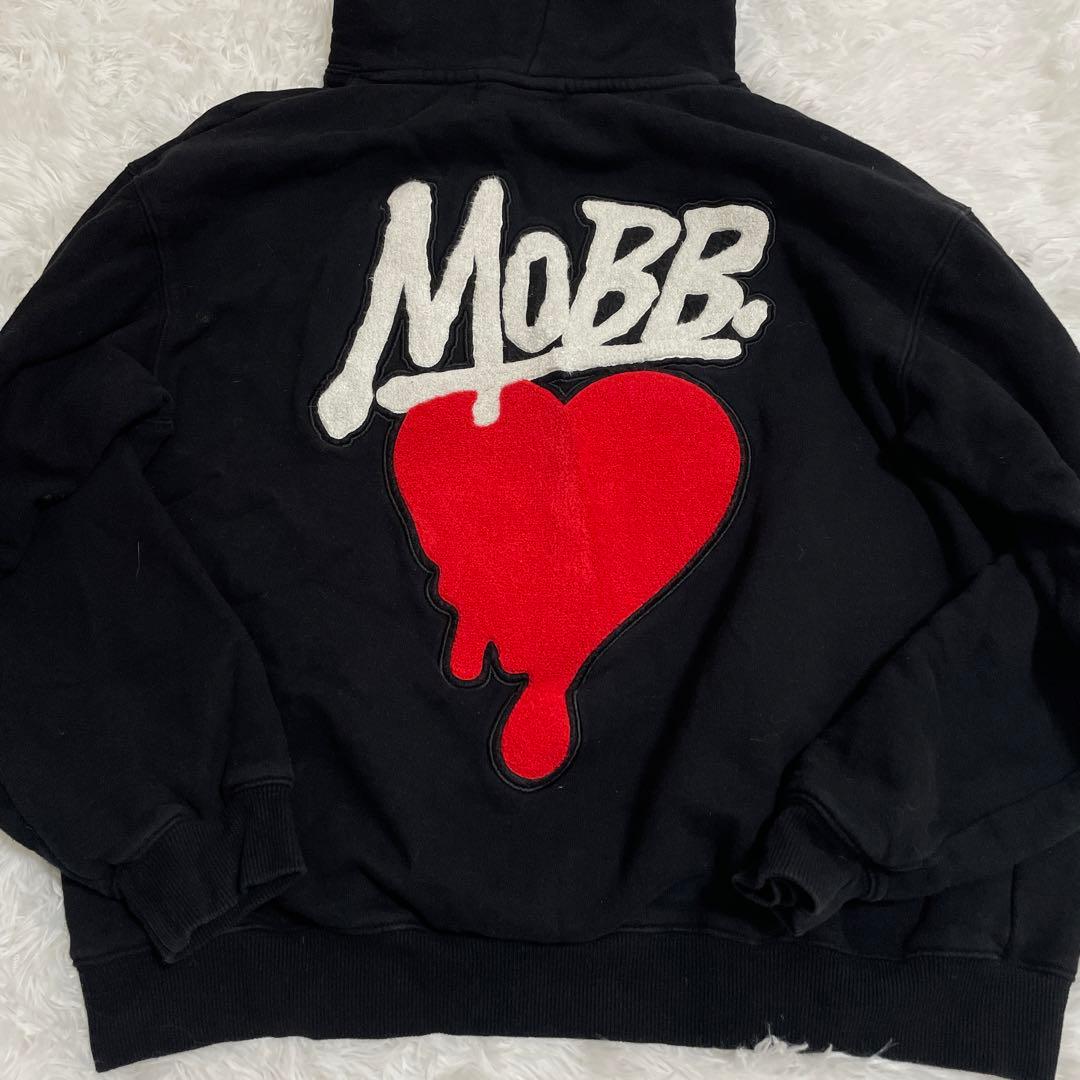 MOBB. ハートデザイン　刺繍　フード付きパーカー　L