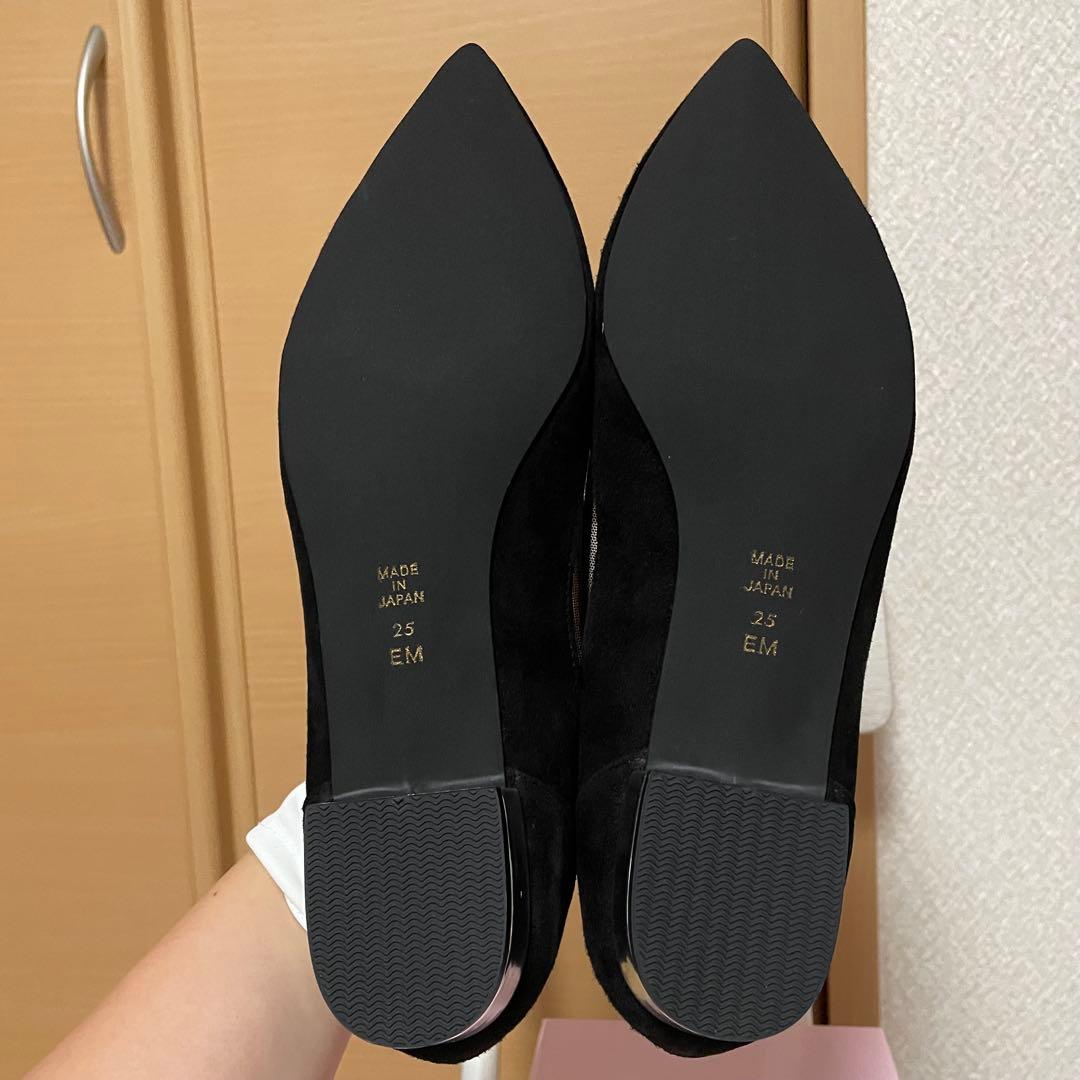 【新品未使用】ダイアナ　ビジューバックル付　フラットシューズ　ブラック　25cm